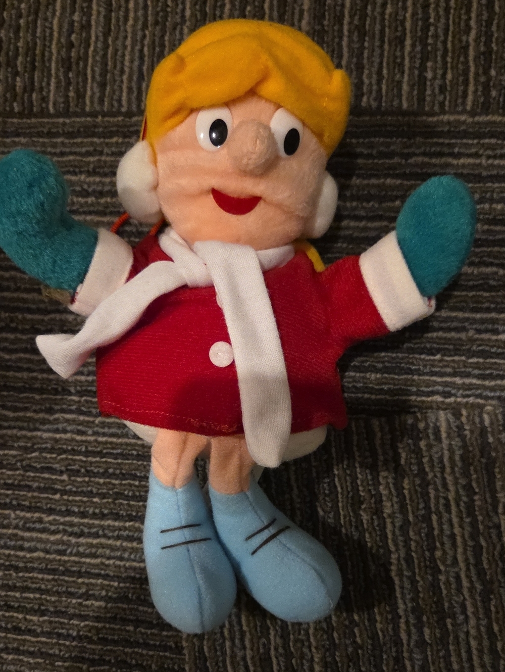 Vintage Karen Plush Holiday Doll Toy in Red, Blue,yellow from Frosty the Snowman